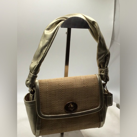 Coach  Parker Woven Straw Metallic Leather Shoulder Bag 42475 - Picture 13 of 14